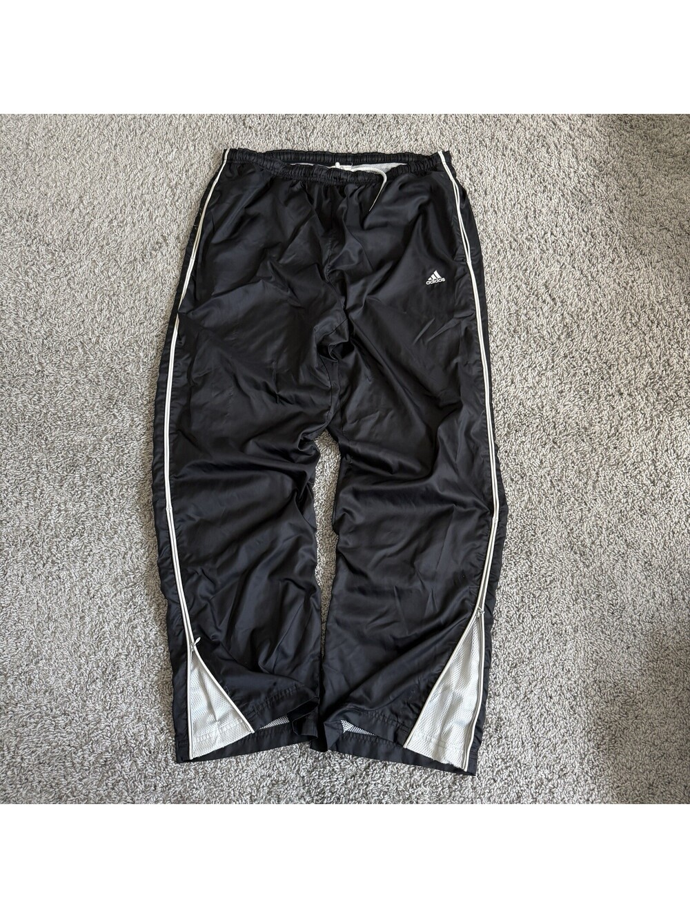 VTG Adidas Track Pants Black 3 Stripe Mesh Lined Zip Ankle Baggy Skate Men L Y2K